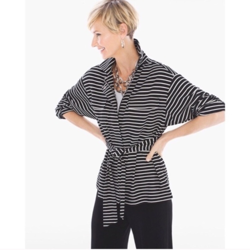 ☀️NEW Chico's Knit Striped Black & White Jacket